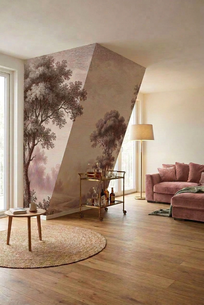 Behang Sepia Boslandschap Roze