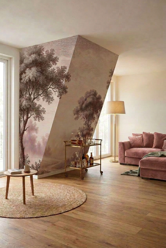 Behang Sepia Boslandschap Roze