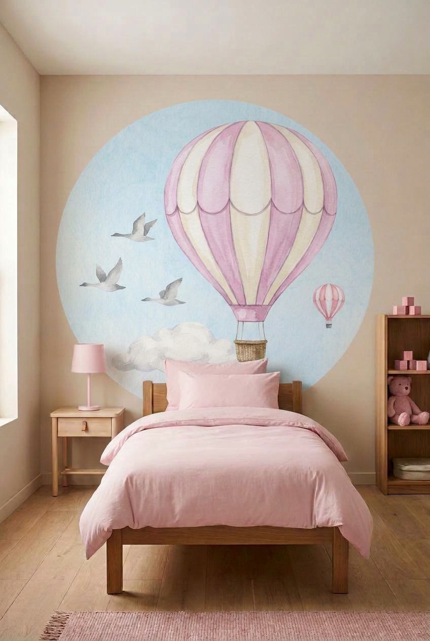 Behangcirkel Luchtballon Roze