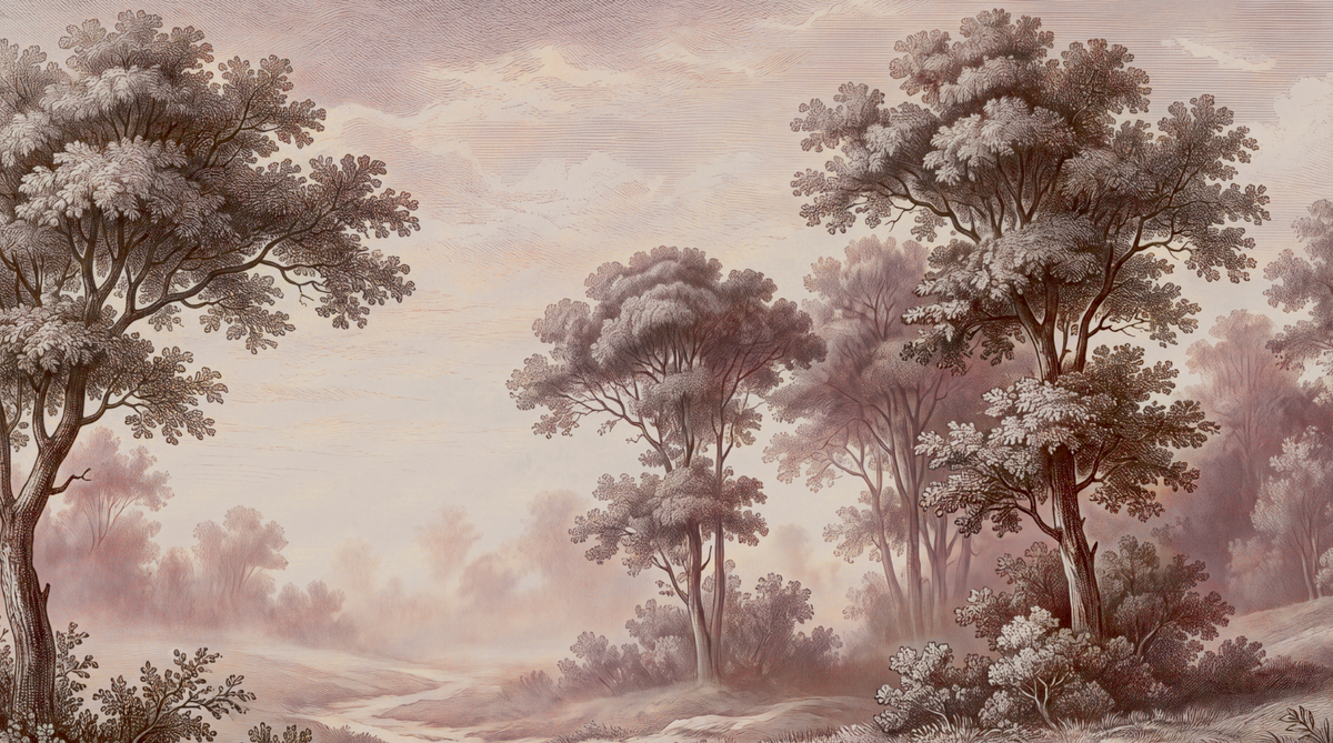 Behang Sepia Boslandschap Roze