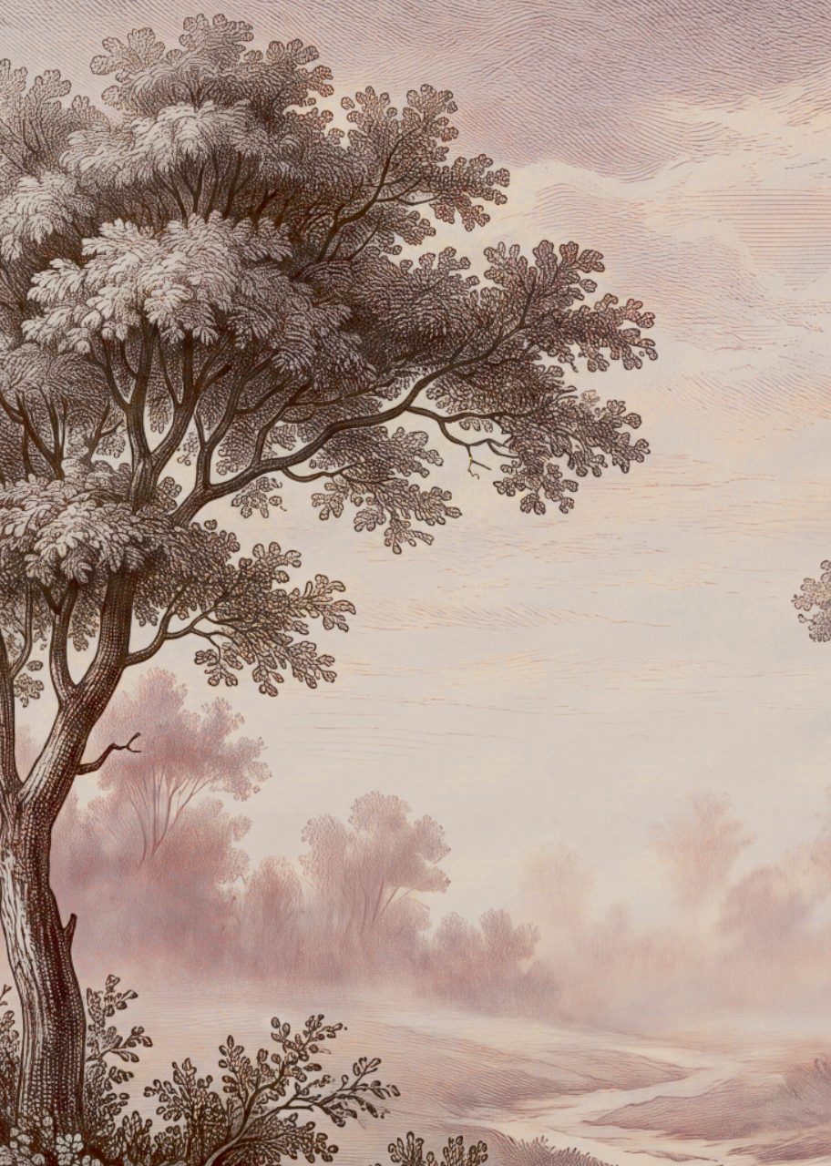 Behang Sepia Boslandschap Roze