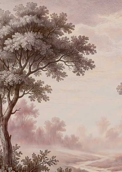 Behang Sepia Boslandschap Roze
