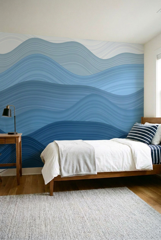 Behang Golven Blauw