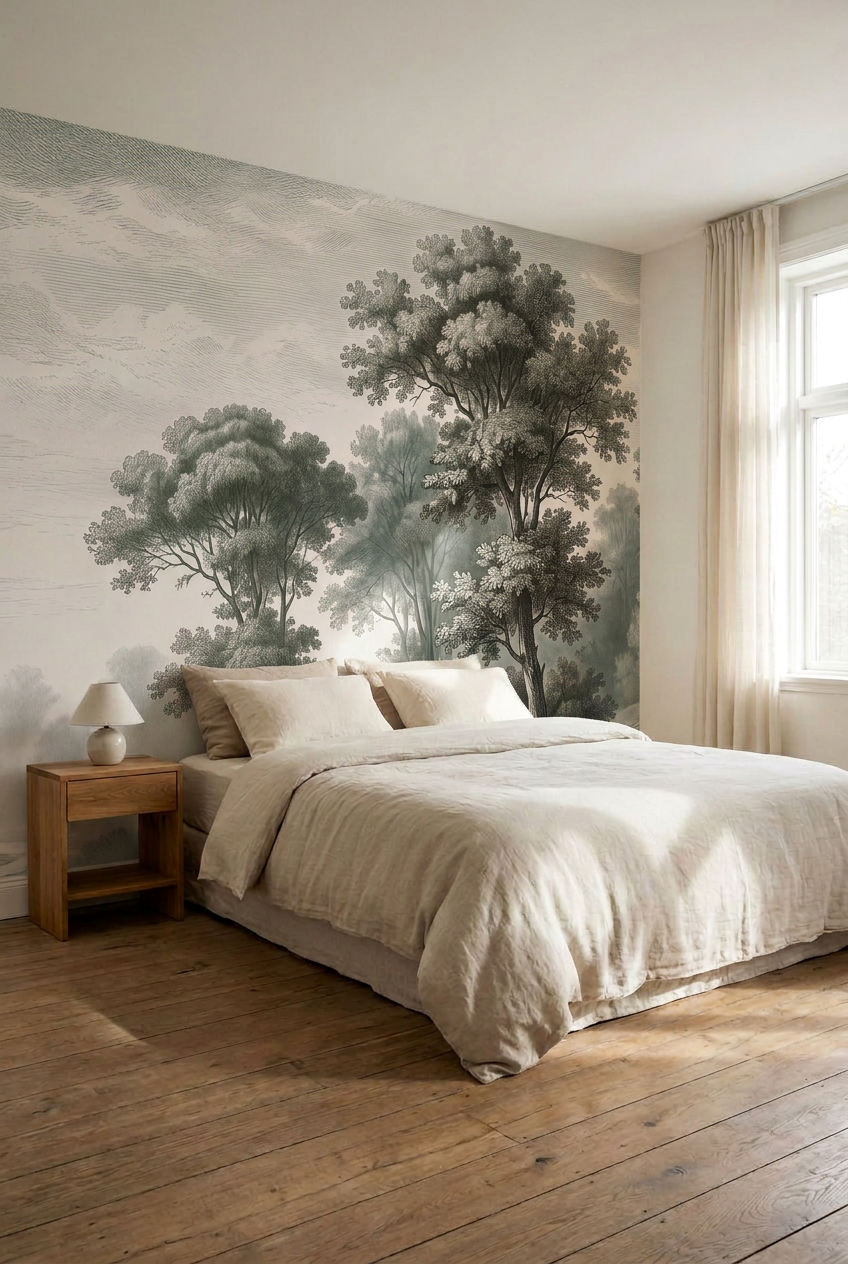Behang Sepia Boslandschap Groen